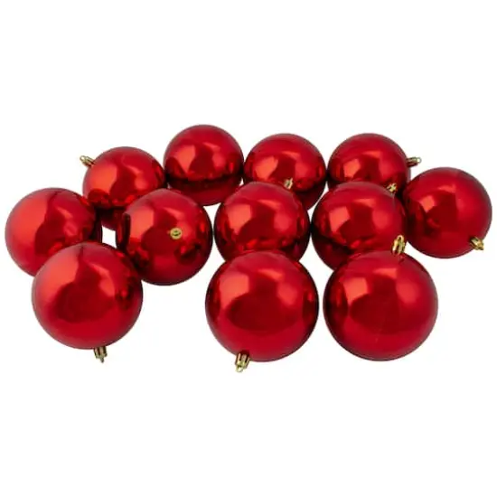 12ct. 4" Shiny Red Hot Shatterproof Plastic Ball Ornaments {1}
