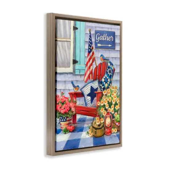 Stupell Industries Patriotic Porch View Floater Framed Art Brown {4}