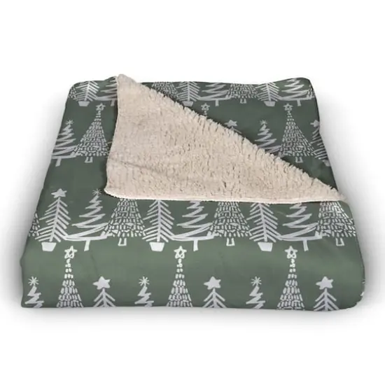 Sage Christmas Tree Pattern Sherpa Fleece Blanket {3}