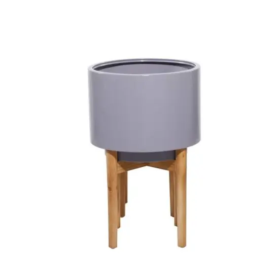 Gray Iron Contemporary Planter with Natural Legs Set {3}