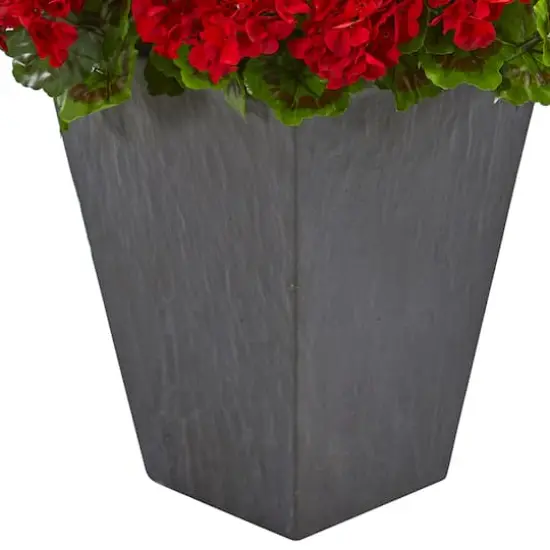 2.7ft. Red UV Resistant Geranium Artificial Plant in Slate Planter  {4}