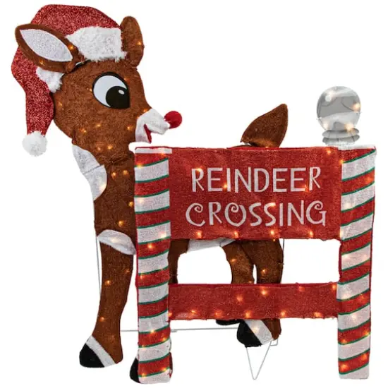 36" LED Rudolph Reindeer Crossing Outdoor Christmas Sign Decoration {1}