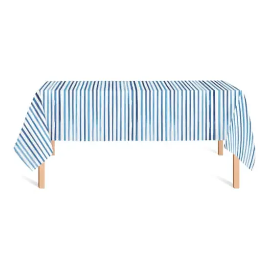102" Blue Watercolor Stripes Tablecloth {1}