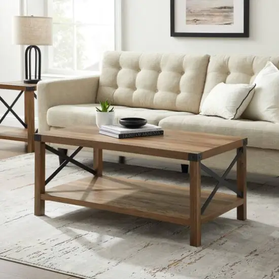 Walker Edison Black Metal & Reclaimed Barnwood Rustic Coffee Table  {9}