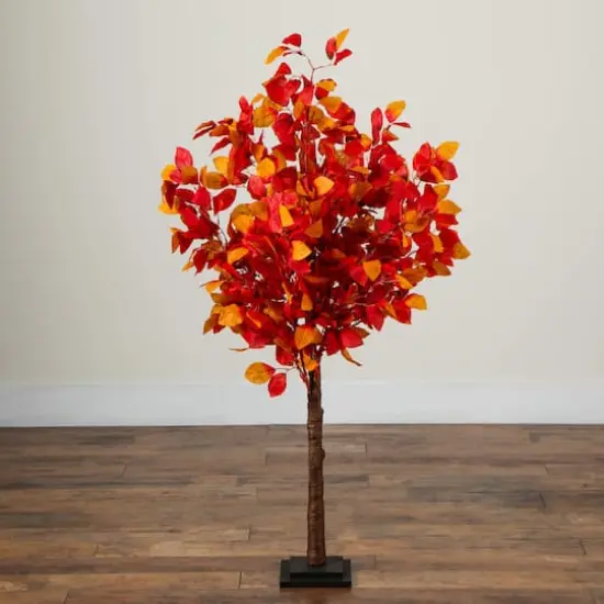 4ft. Pre-Lit Autumn Artificial Fall Tree with 160 Warm White LED Lights {7}