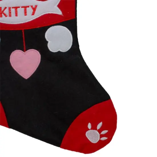 19.5" Black & Red Embroidered Kitty Cat Christmas Stocking {4}