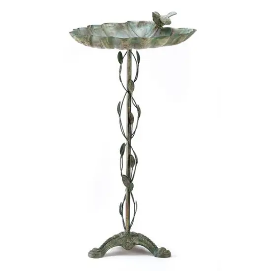 27.5" Verdigris Leaf Birdbath {1}