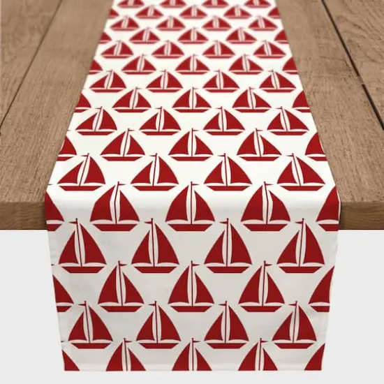 Sailboats Indoor/Outdoor Table Runner Red on White {3}