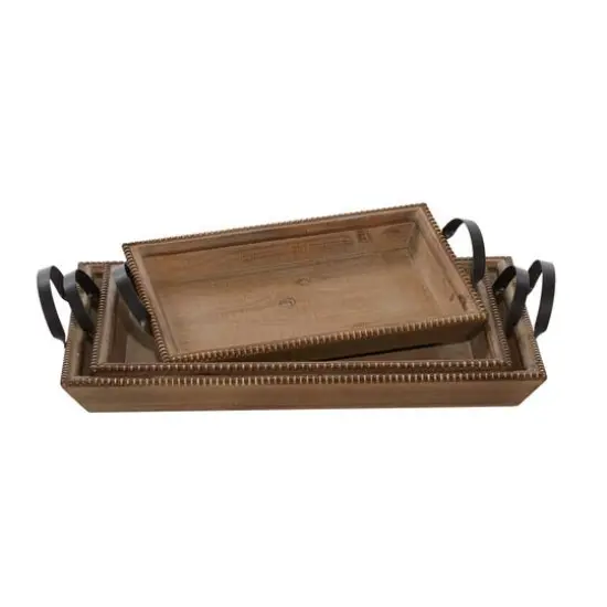 Brown Wood Coastal Style Tray Set {6}