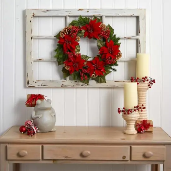 24" Poinsettia, Berry and Golden Pinecone Artificial Wreath {4}