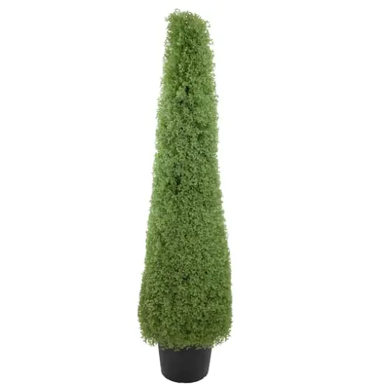 5ft. Unlit Artificial Boxwood Cone Topiary Tree with Round Pot {1}