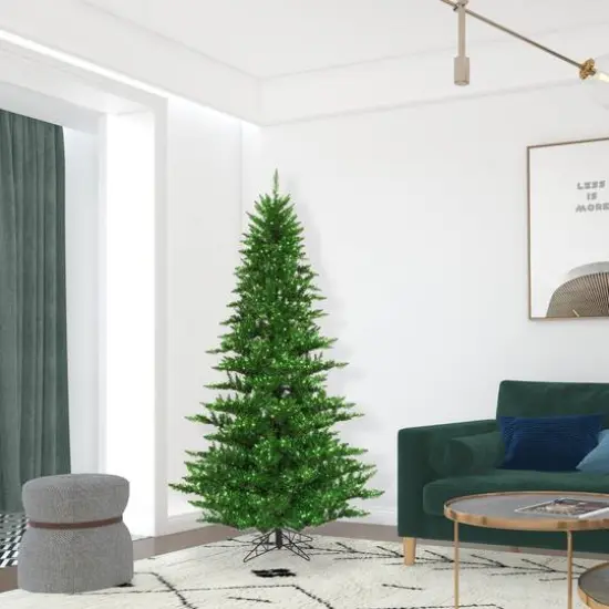 7.5ft. Pre-Lit Green Tinsel Fir Artificial Christmas Tree, Green Lights {3}