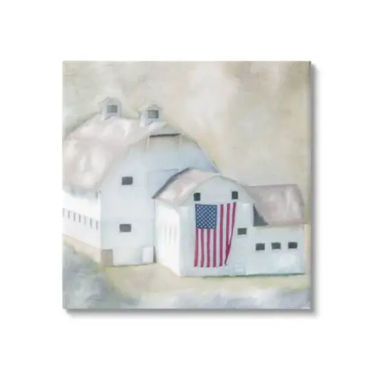 Stupell Industries American Flag White Farmhouse Barn Rural Countryside Canvas Wall Art {1}