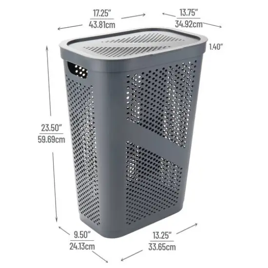 Mind Reader 60L Ventilated Slim Laundry Hamper with Cut Out Handles & Hinged Lid, 2ct. Gray {5}
