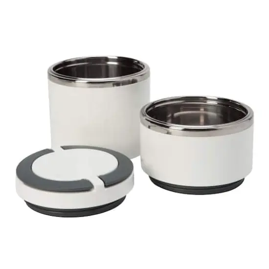 Kitchen Details 2-Tier Round Twist White Insulated Stainless Steel Lunch Box {4}