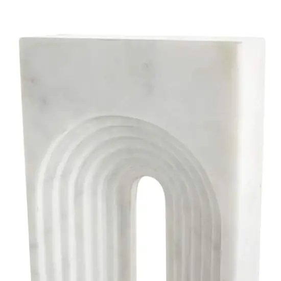 11" White Grooved Marble Rectangular Arch Sculpture {4}