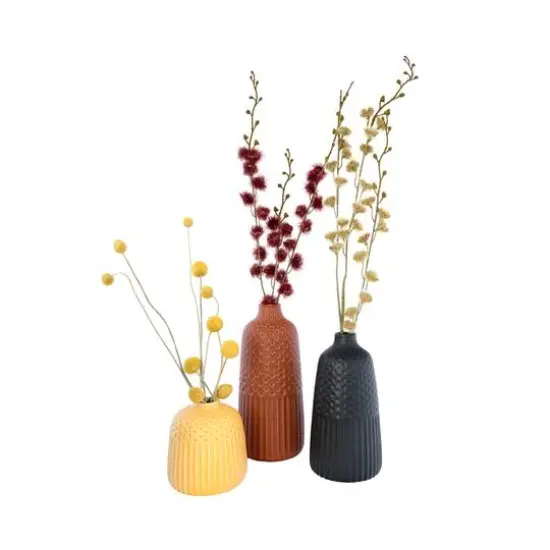 Hello Honey&reg; Embossed Stoneware Vases with Fluted & Polka Dot Designs Set {6}