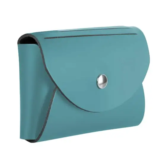 JAM Paper Italian Leather Business Card Holder Case with Round Flap Teal Blue {5}