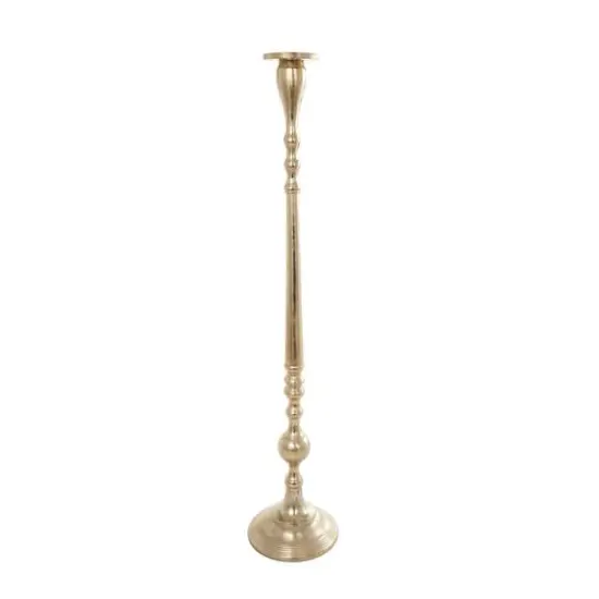 Gold Aluminum Tall Pillar Candle Holder Set {7}
