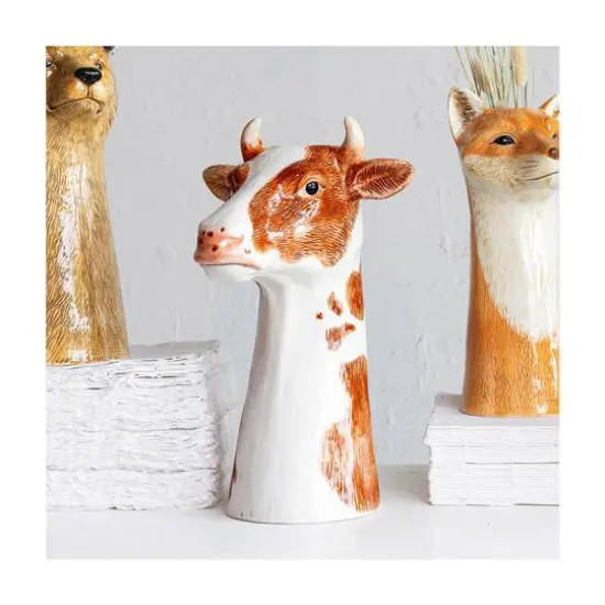 Hello Honey&reg; 12.5" Brown & White Hand-Painted Decorative Stoneware Cow Vase {3}