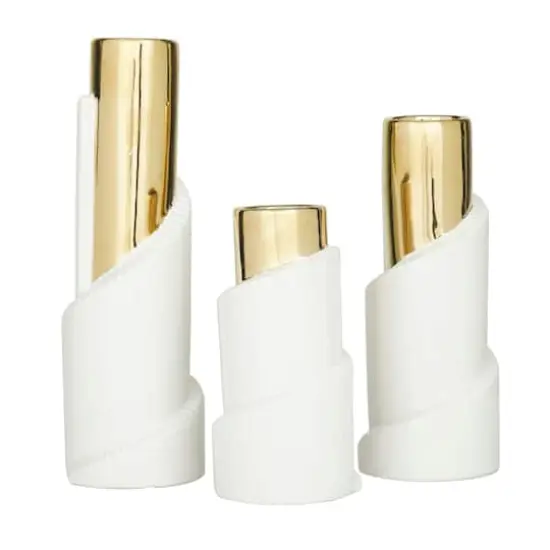 Set of 3" Gold Stoneware Contemporary Vase 15", 12", 9" {1}