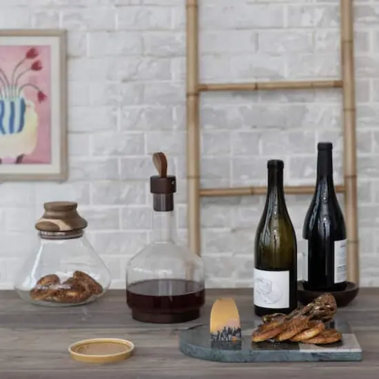 Hello Honey&reg; 62oz. Glass Carafe with Walnut Brown Acacia Wood Base & Stopper {4}