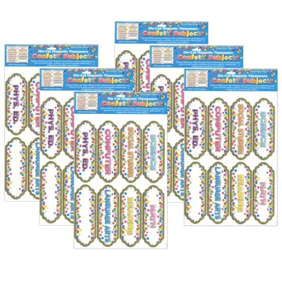 Ashley Productions Confetti Classroom Subjects Magnetic Die-Cut Timesavers & Labels, 6 Packs of 8 {1}