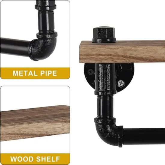 Dark Brown Industrial Wall-Mounted Rustic Toilet Paper Holder with Wood Shelf {4}