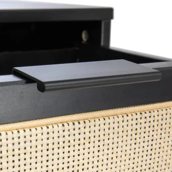 Hello Honey® Crawford 24" Nightstand with Storage Drawers and Natural Woven Cane Detail Black Satin and Natural {10}