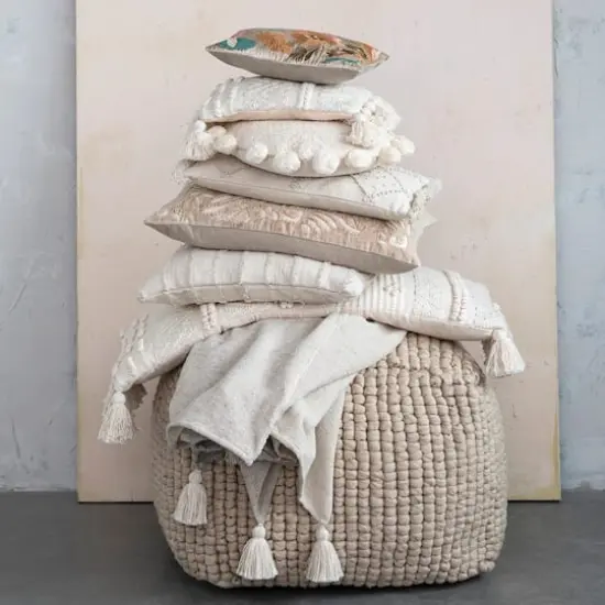 Hello Honey® Natural & Gray Patchwork Throw Blanket with Tassels {4}