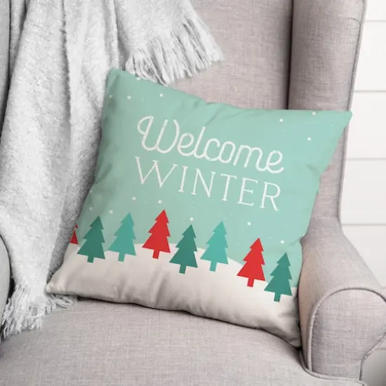 Welcome Winter Retro Forest 18x18 Throw Pillow {3}