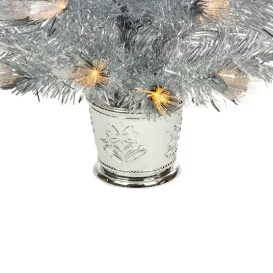 3ft. Pre-Lit Fiber Optic Silver Artificial Christmas Tree, Warm White Lights {6}