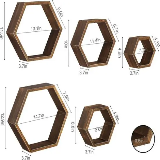 NEX&trade; Hexagon Floating Honeycomb Shelves Set Brown {6}