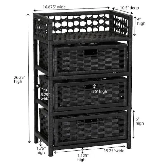 Household Essentials Woven 3 Drawer Chest with Cutout Handles Black {5}