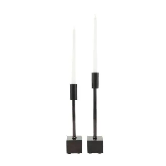 Black Aluminum Slim Candle Holder with Block Base Set {6}