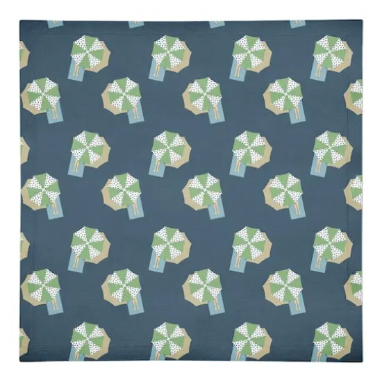 Umbrella Print Cotton Twill Napkin Navy and Green {1}