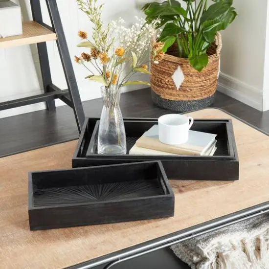 Set of 3" Black Wood Contemporary Trays, 3" x 16" x 10" {11}