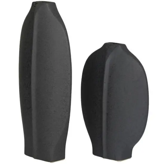 CosmoLiving by Cosmopolitan Black Ceramic Textured Vase Set of 2 18", 13" {3}