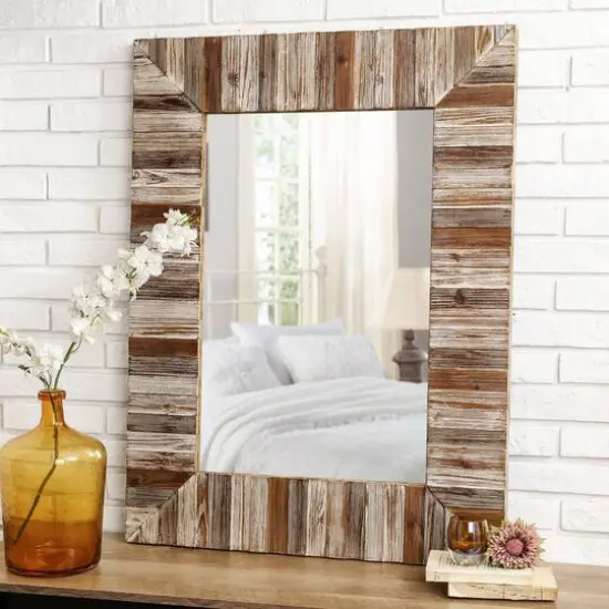 Glitzhome&reg; 39.5" Rectangle Wooden Farmhouse Wall Mirror {3}