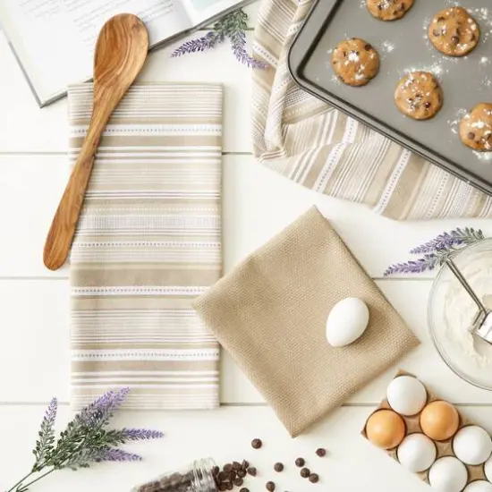 DII&reg; Urban Stripe Dish Towels, 3ct. Stone {4}