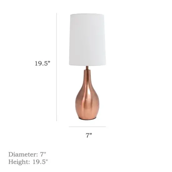 Simple Designs 19.5" Tear Drop Table Lamp with Fabric Drum Shade Rose Gold {5}