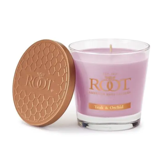 Root Candles 6.3oz. Small Scented Honeycomb Veriglass Jar Candle Teak and Orchid {1}