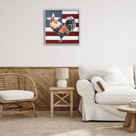 Stupell Industries Americana Rooster Single Star United States Flag Framed Giclee Art Gray {3}