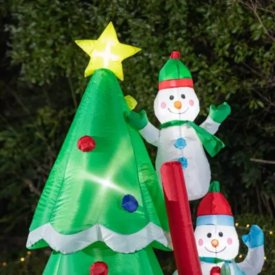 Glitzhome&reg; 8ft. Lighted Inflatable Xmas Snowman Climbing Up Tree D&eacute;cor {5}