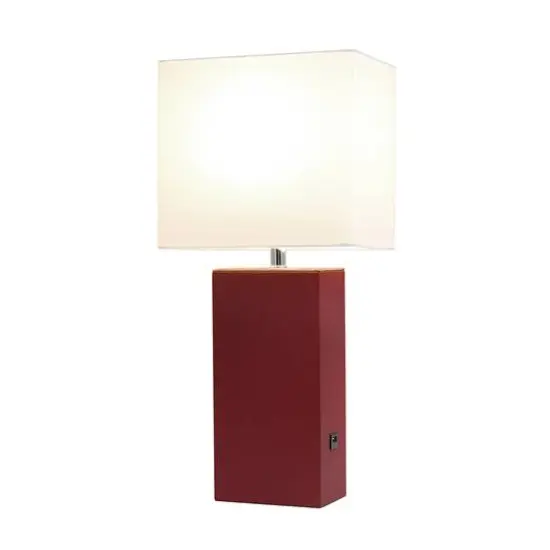 Lalia Home Lexington 21" Leather Table Lamp with USB Charging Port Red {3}