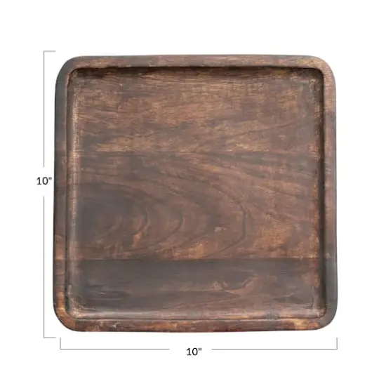 Hello Honey&reg; 10" Natural Boho Square Hand Carved Wood Plate with Raised Edge {1}