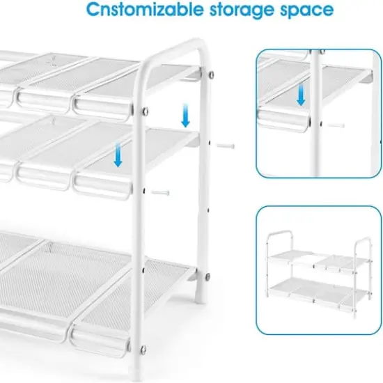 NEX&trade; White 2 Tier Expandable Cabinet Shelf Organizer Rack {6}