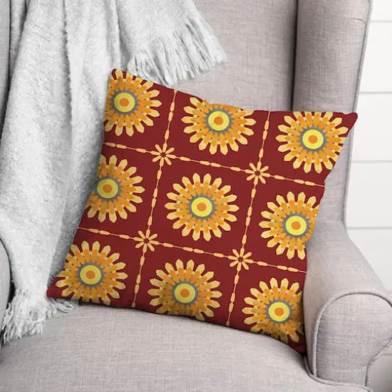 Flower Medallion Throw Pillow Red {3}