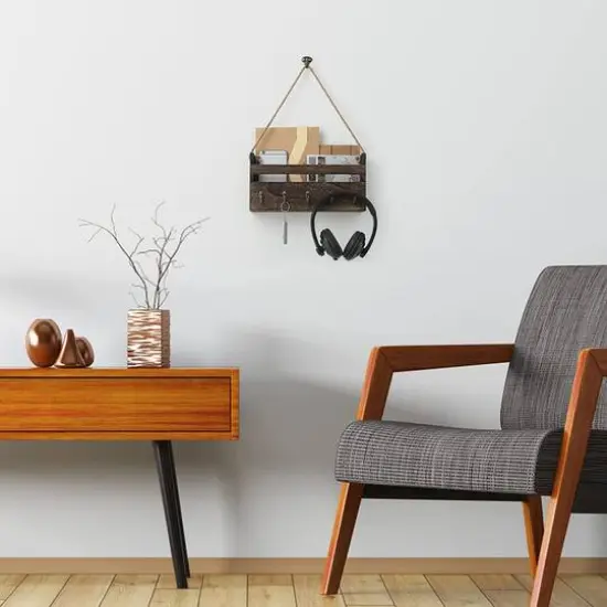 NEX&trade; Brown Hanging Wall-Mounted Mail Organizer with 5 Hooks {6}