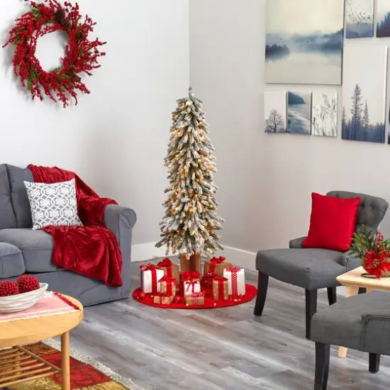 5ft. Pre-Lit Flocked Grand Alpine Artificial Christmas Tree, Clear LED Lights {7}